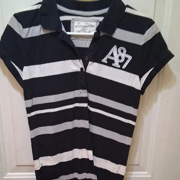Aeropostale Kids Polo with Black and Gray Stripes - Picture 1 of 1